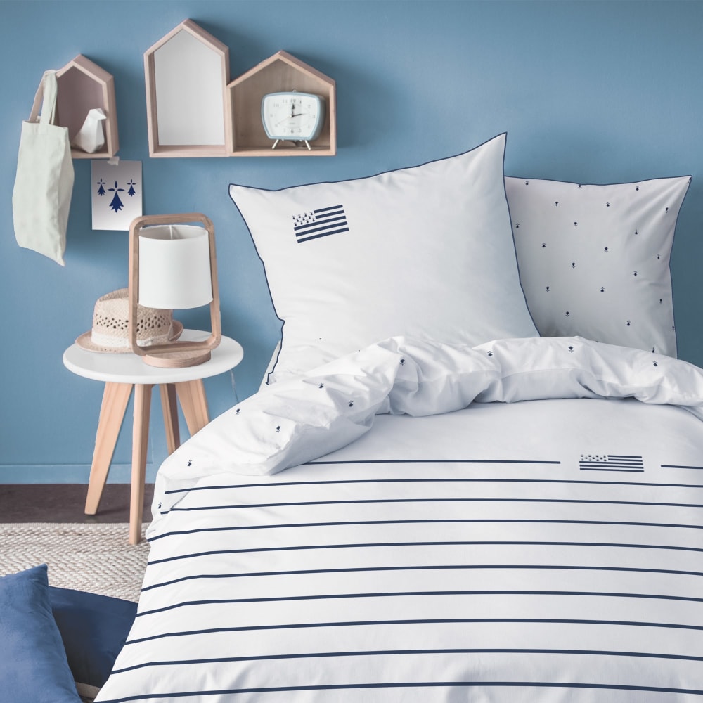 Parure de lit imprimée en coton Blanc 140x200+63x63cm