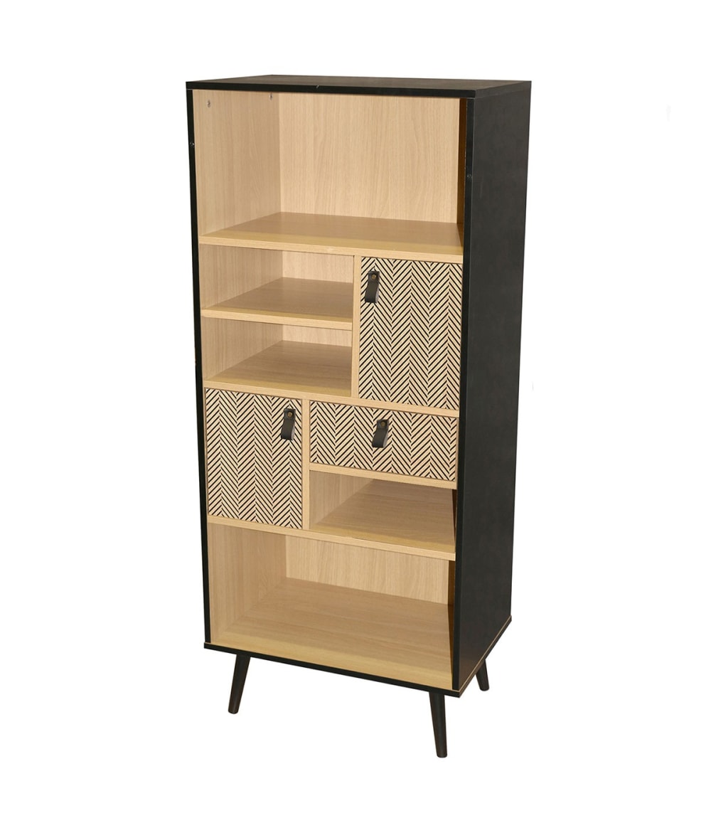 Calicosy Bibliothèque 2 portes avec motif chevron H140cm - marron style industriel - Panneau De Particules