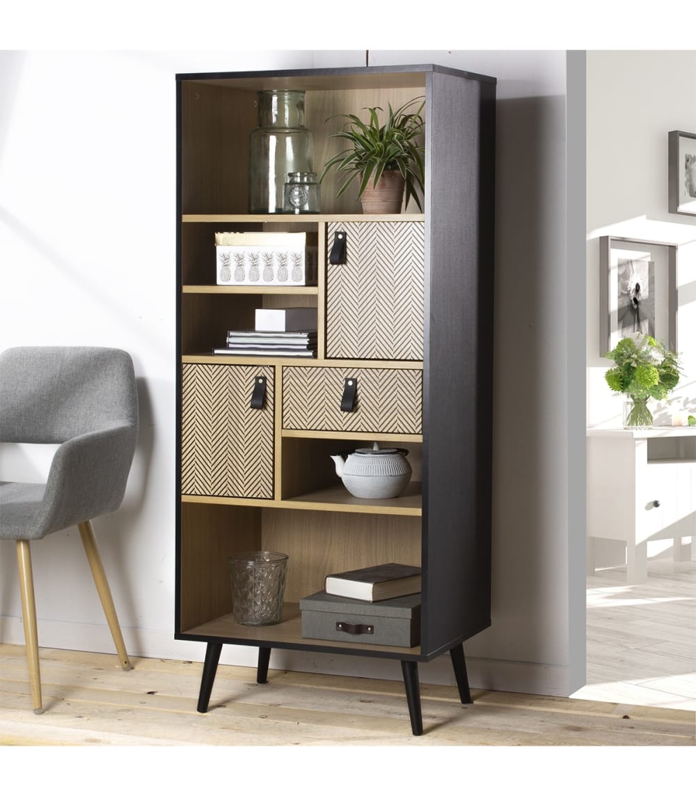 Bibliothèque 2 portes avec motif chevron H140cm - marron - Maisons du Monde