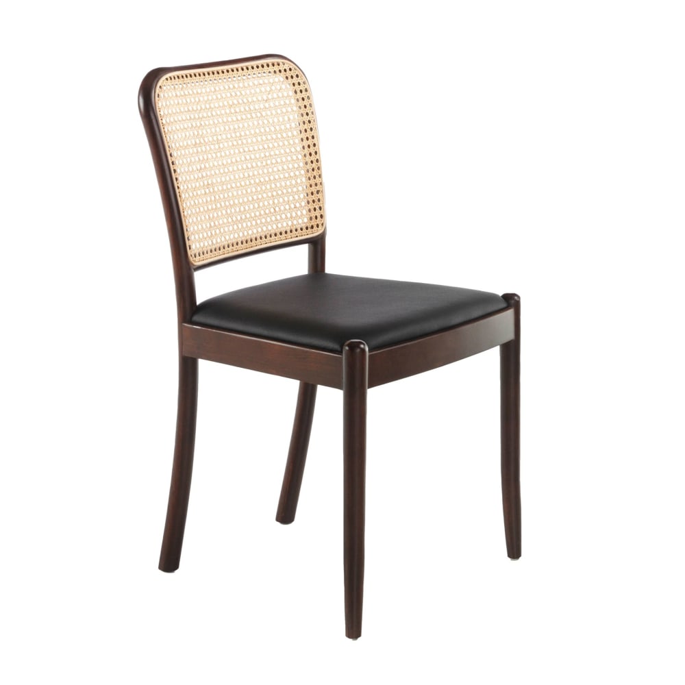 Chaise en rotin et similicuir noir