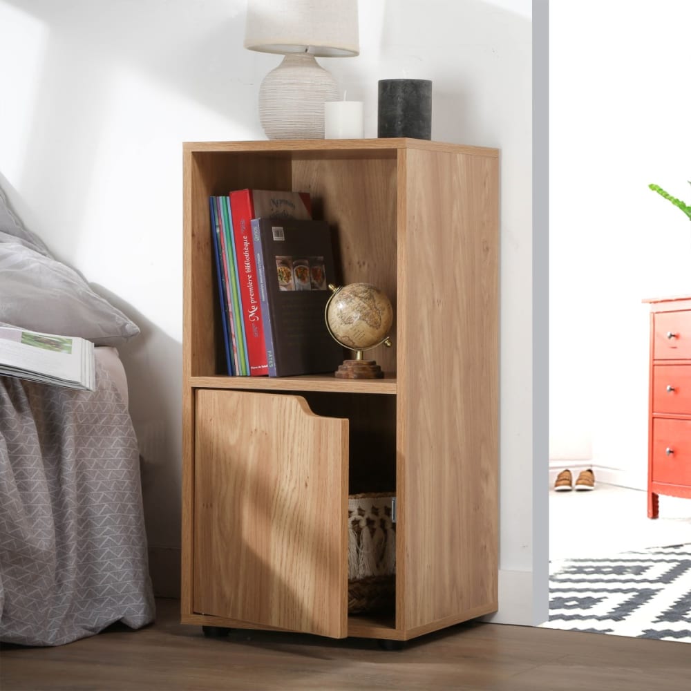 Table de chevet 2 cases effet bois 1 porte