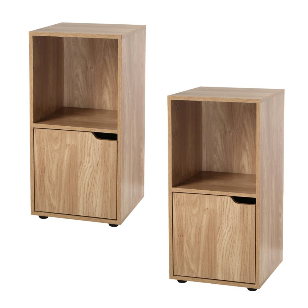 Mesitas de noche 2 estantes acabado madera 1 puerta - pack de 2