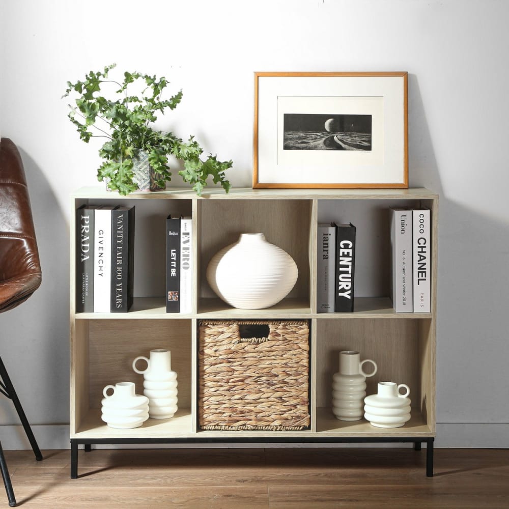 Etagère de rangement 6 cases avec pieds métal - bois clair - Maisons du Monde