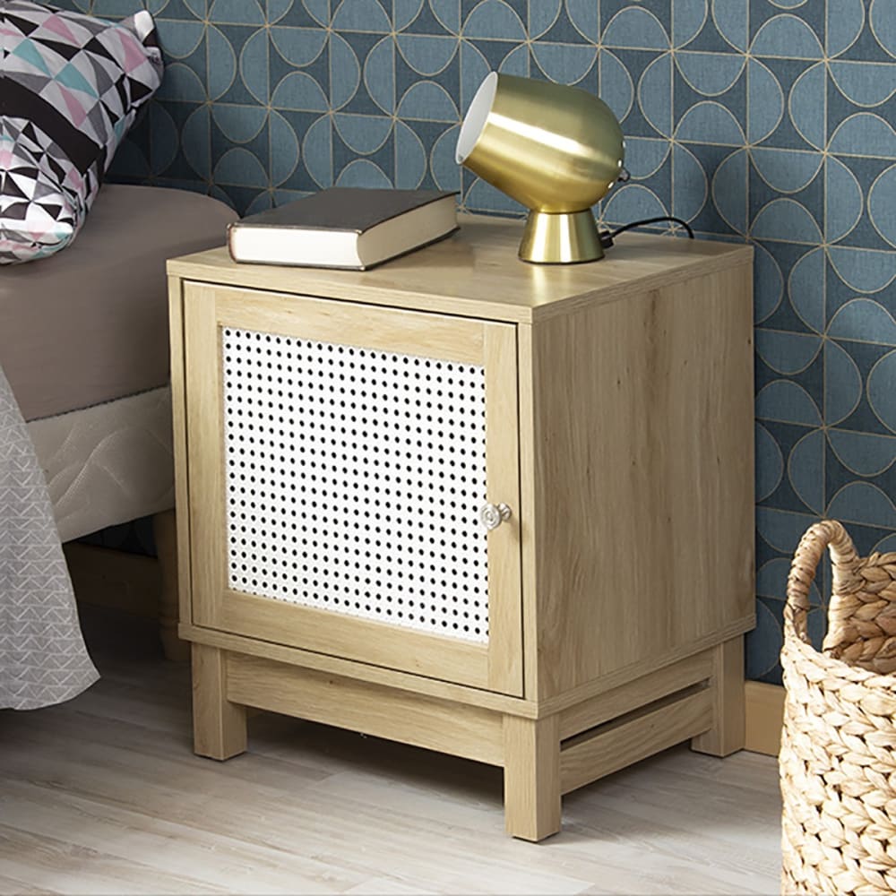 Table de chevet 1 porte façade rotin - Maisons du Monde