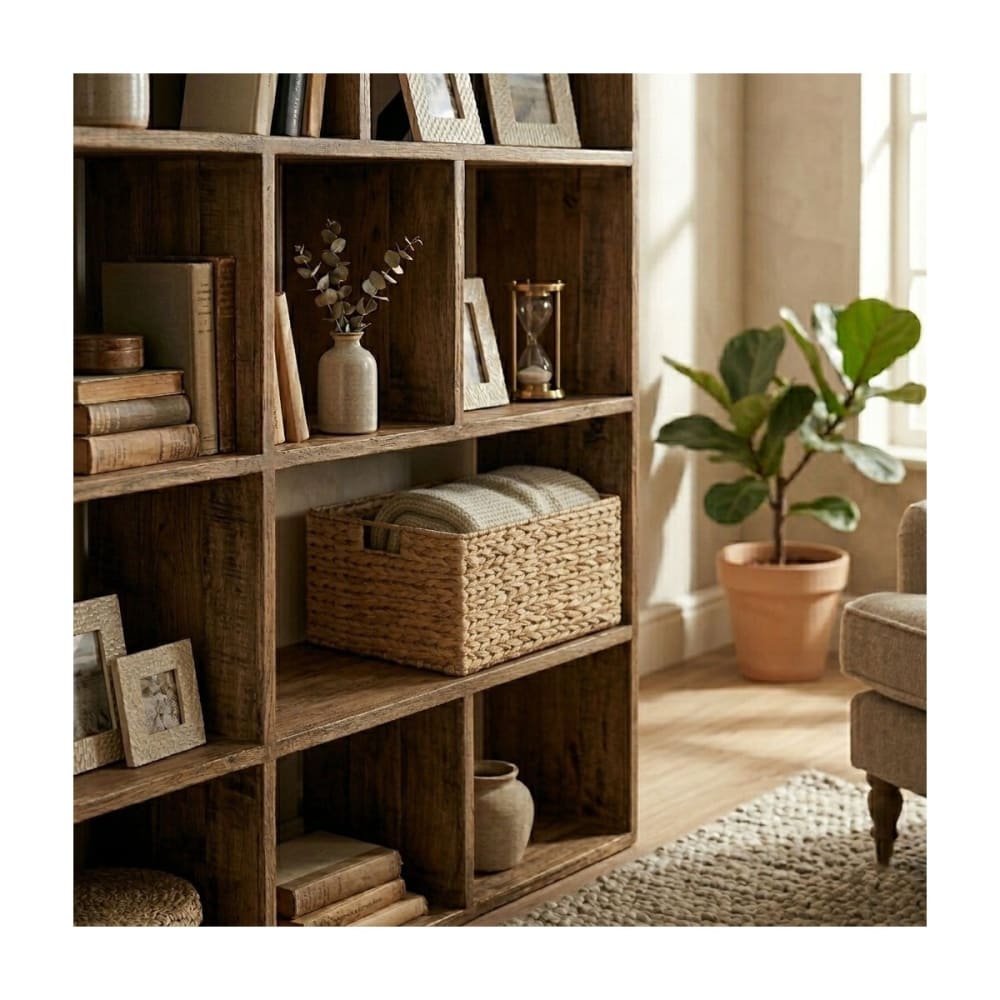 Korb aus Wasserhyazinthe mit Metallrahmen - H20 cm - Beige -