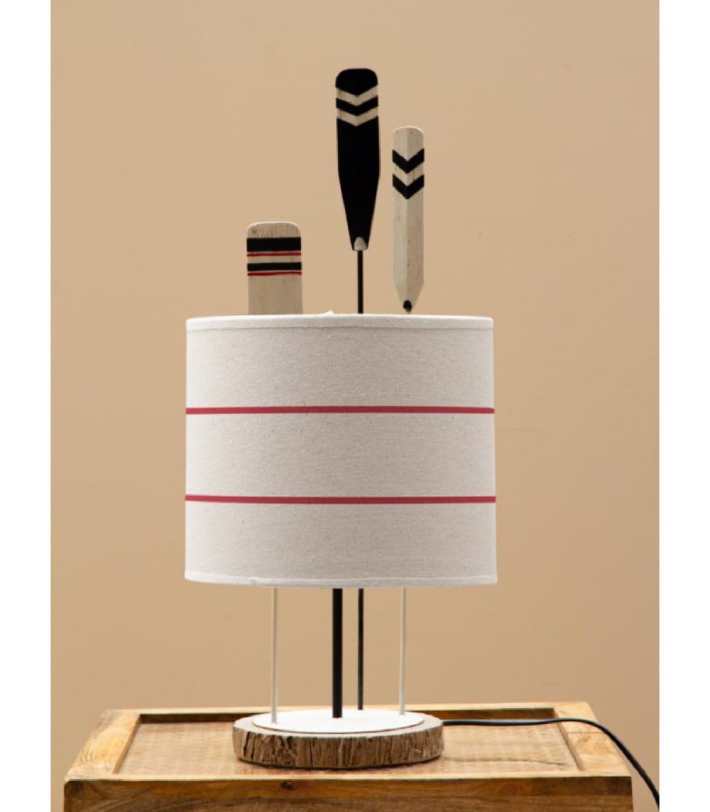 Lampe à poser 3 pagaies avec abat-jour lin blanc H63cm - Maisons du Monde
