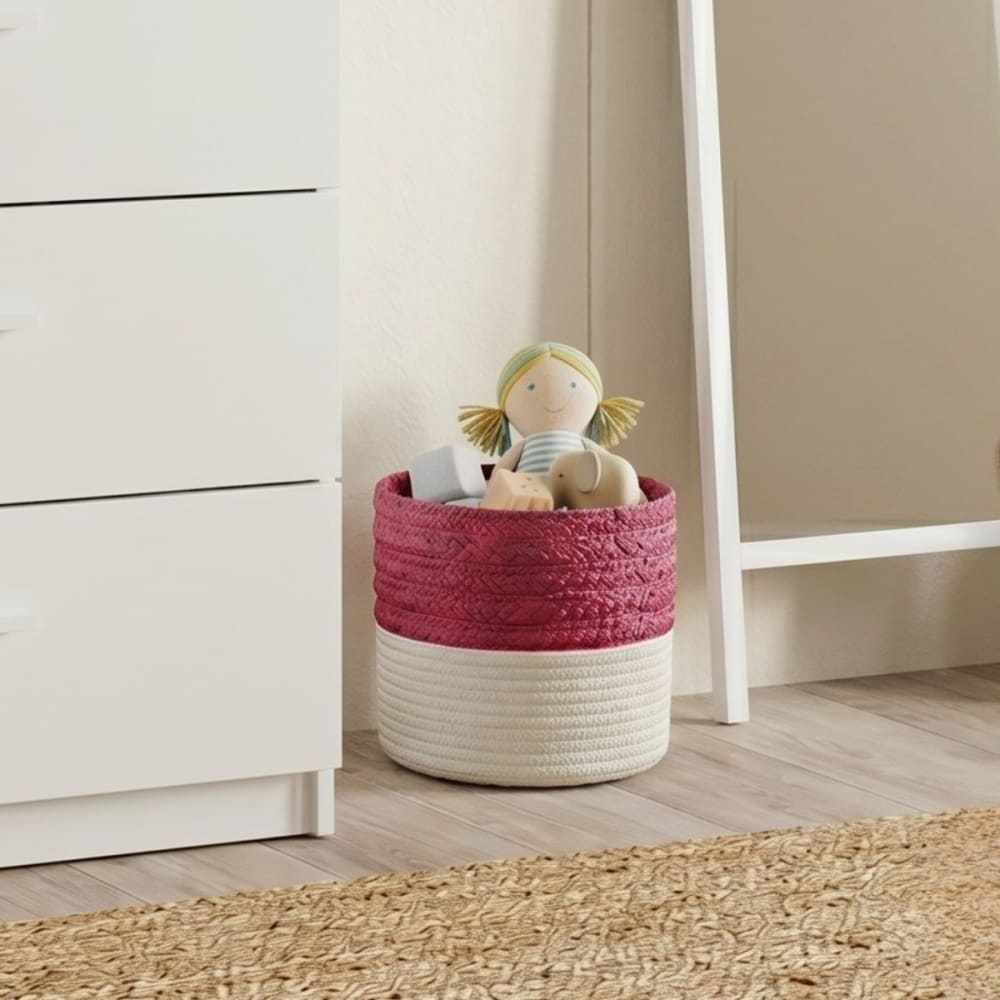 Cesta bicolor blanca y rosa de cuerda - Maisons du Monde