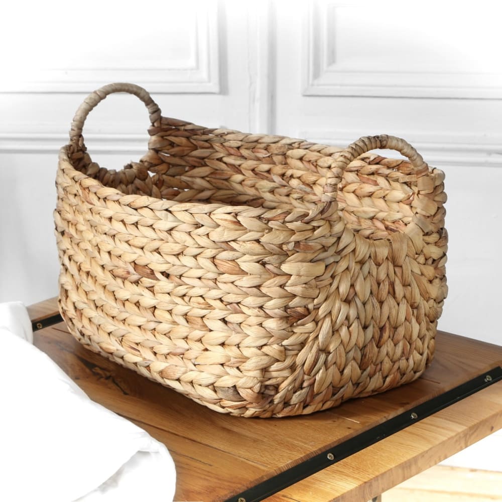 Cesto in giacinto d'acqua con manici - l46 x p27 x a27 cm - beige