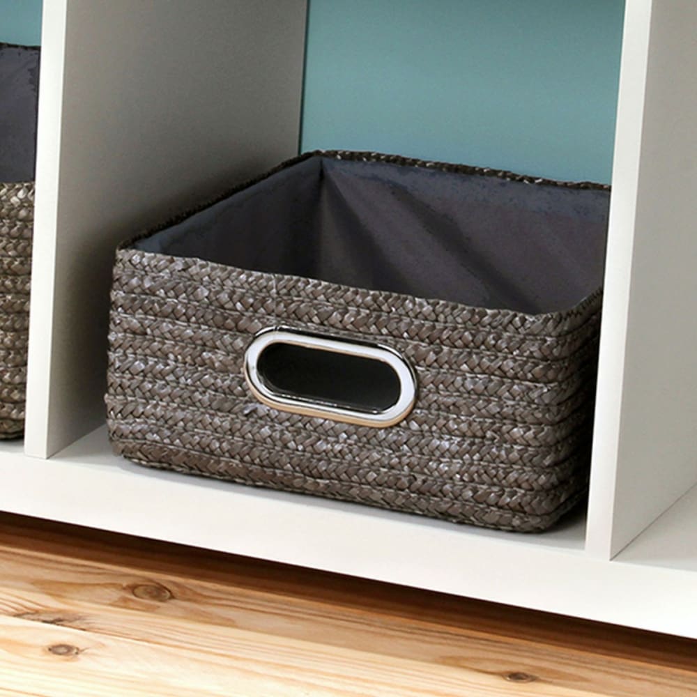 Cajón de paja trenzado gris metal - l33 x a28 x h13 cm - Maisons du Monde