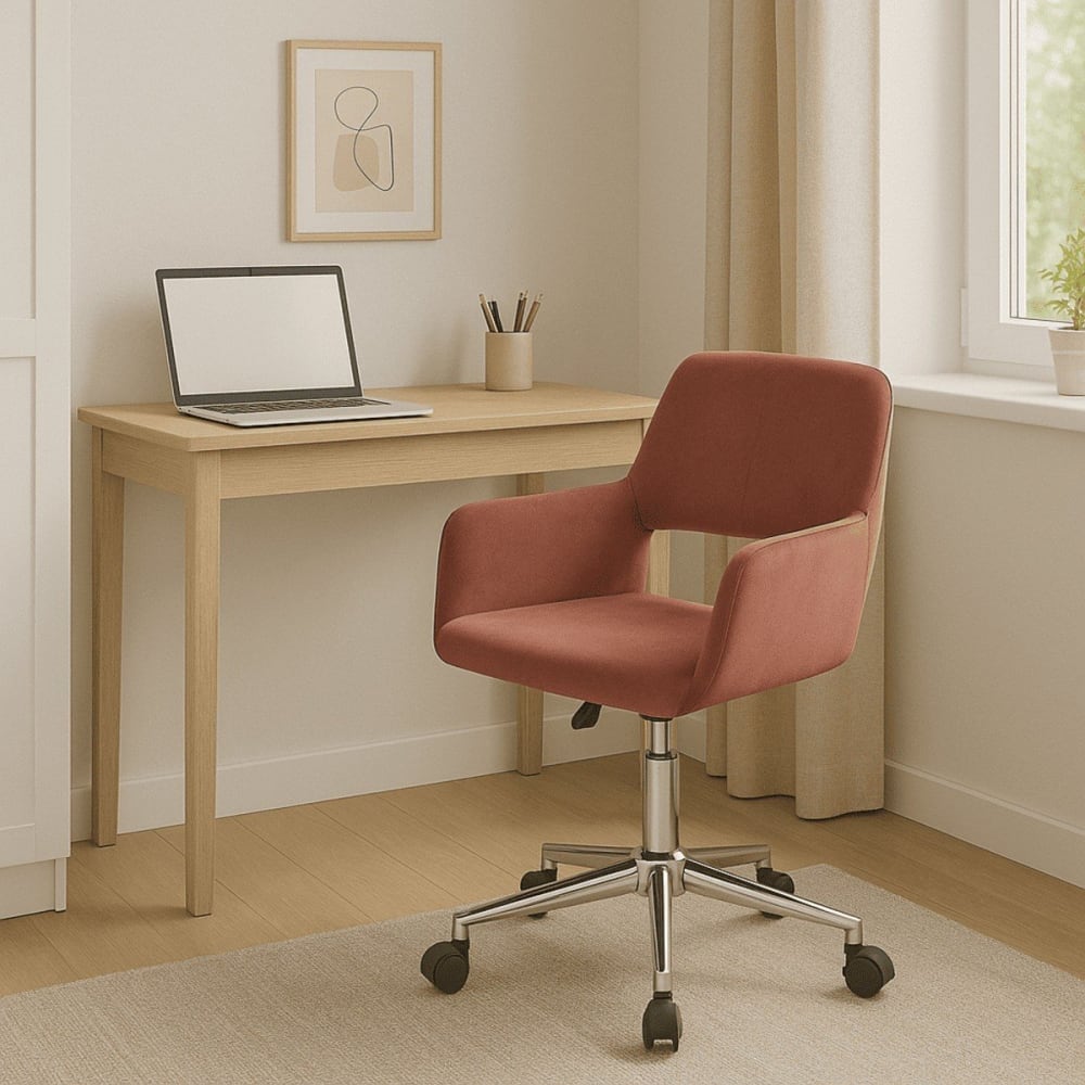 Verstellbarer Bürostuhl aus Velour - Rose - Maisons Du Monde
