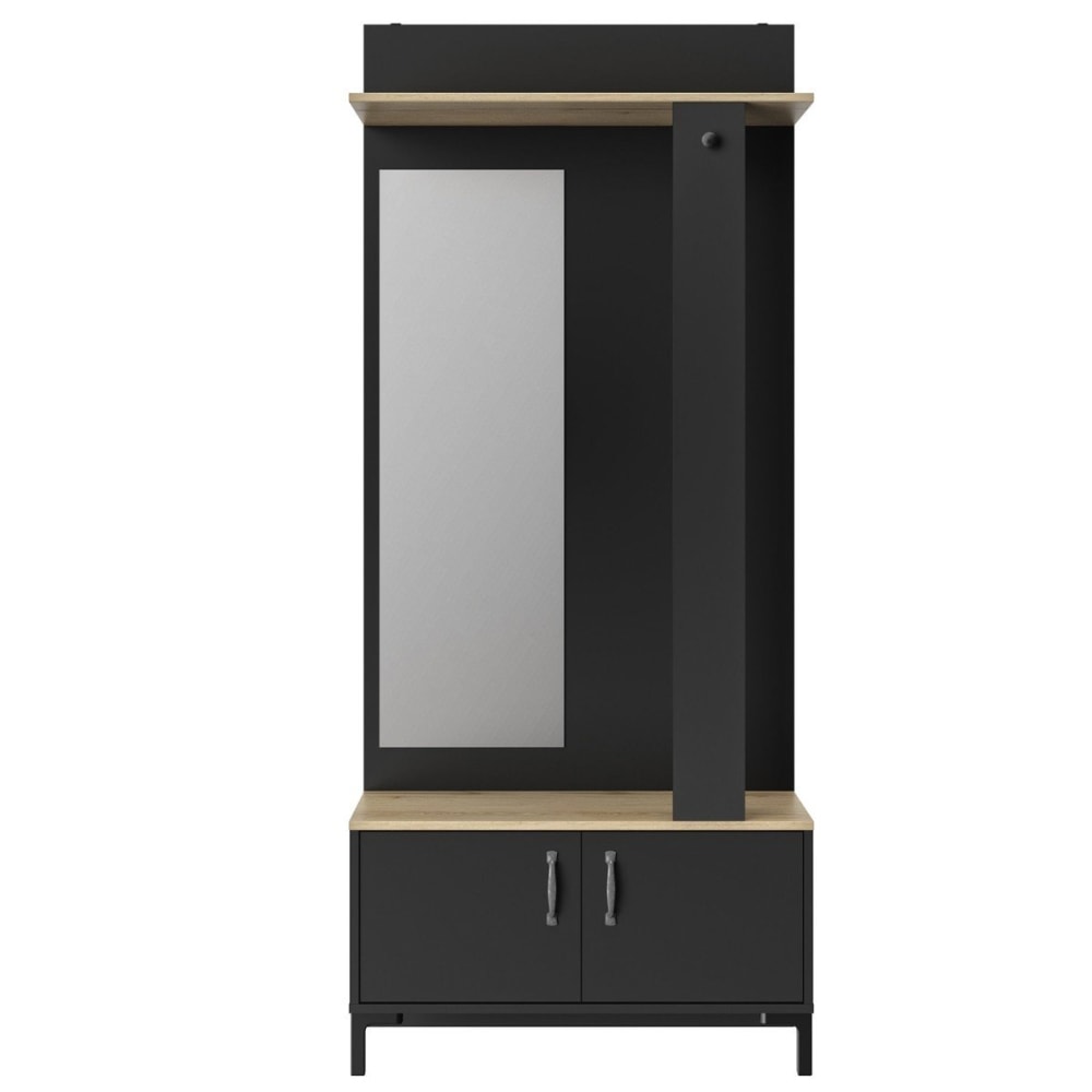Mueble recibidor con 2 puertas y un espejo - negro