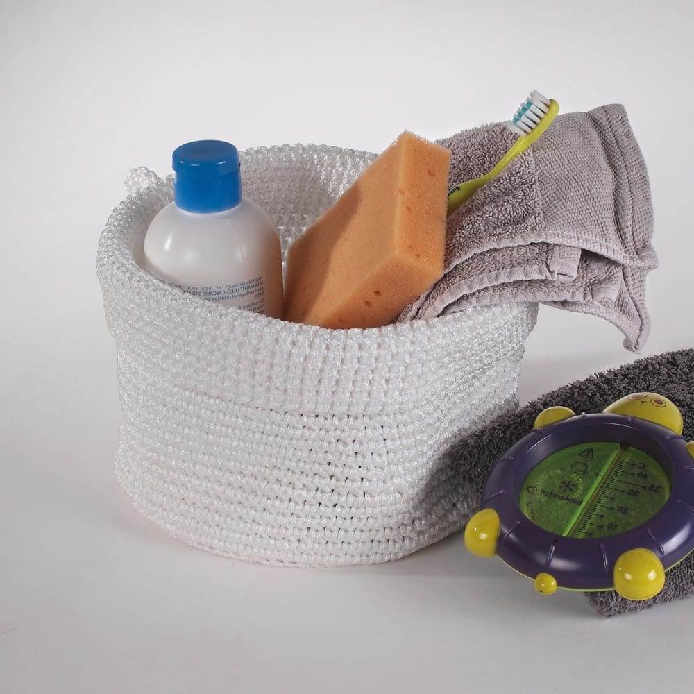 Panier rond maille crochet blanc h17cm x l20cm x l20cm - Maisons du Monde