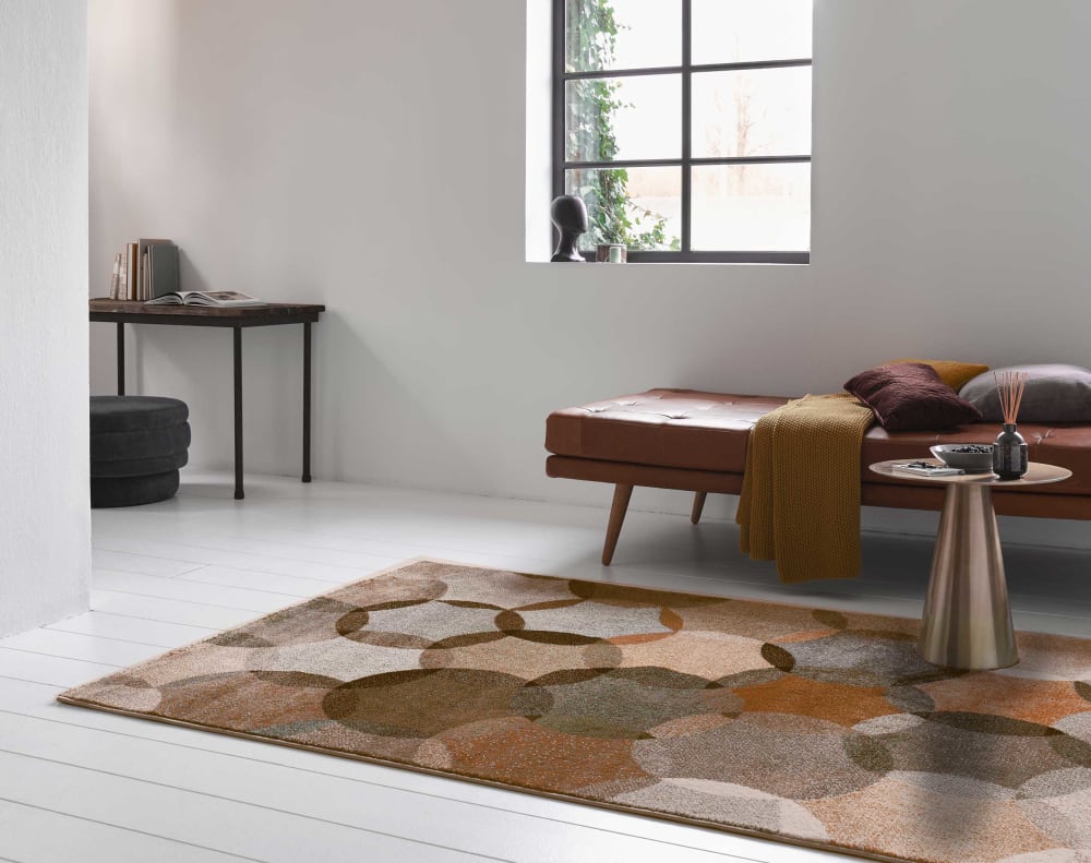 Tapis contemporain motifs cercles bruns 133x200 — vue 3
