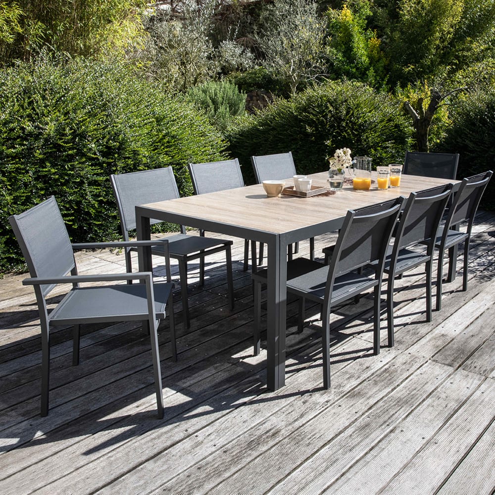 Salon de jardin 8 places en aluminium et céramique marron - Maisons du Monde