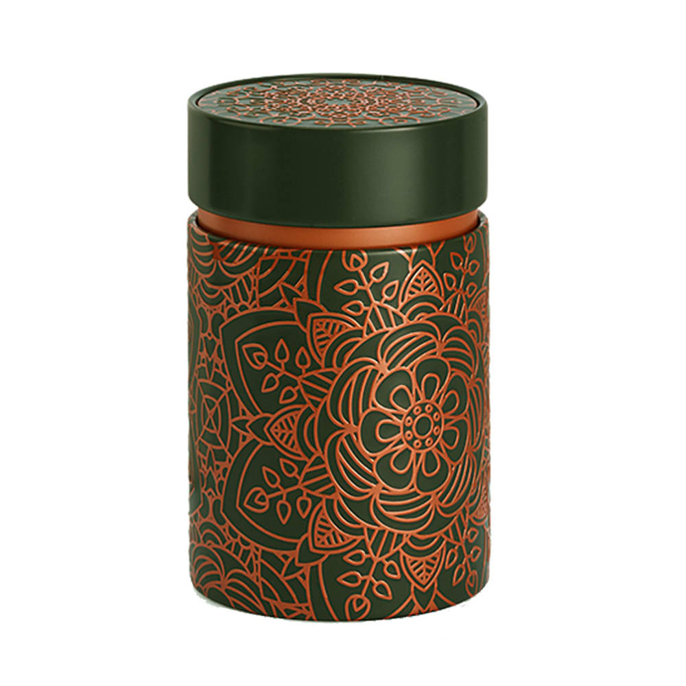 EIGEINART Petite boite Mandala pour le thé Contenance 150 gr Diamètre 7.5 cm x Hauteur 12 cm Cette boite permet de contenir 150 grammes de thé