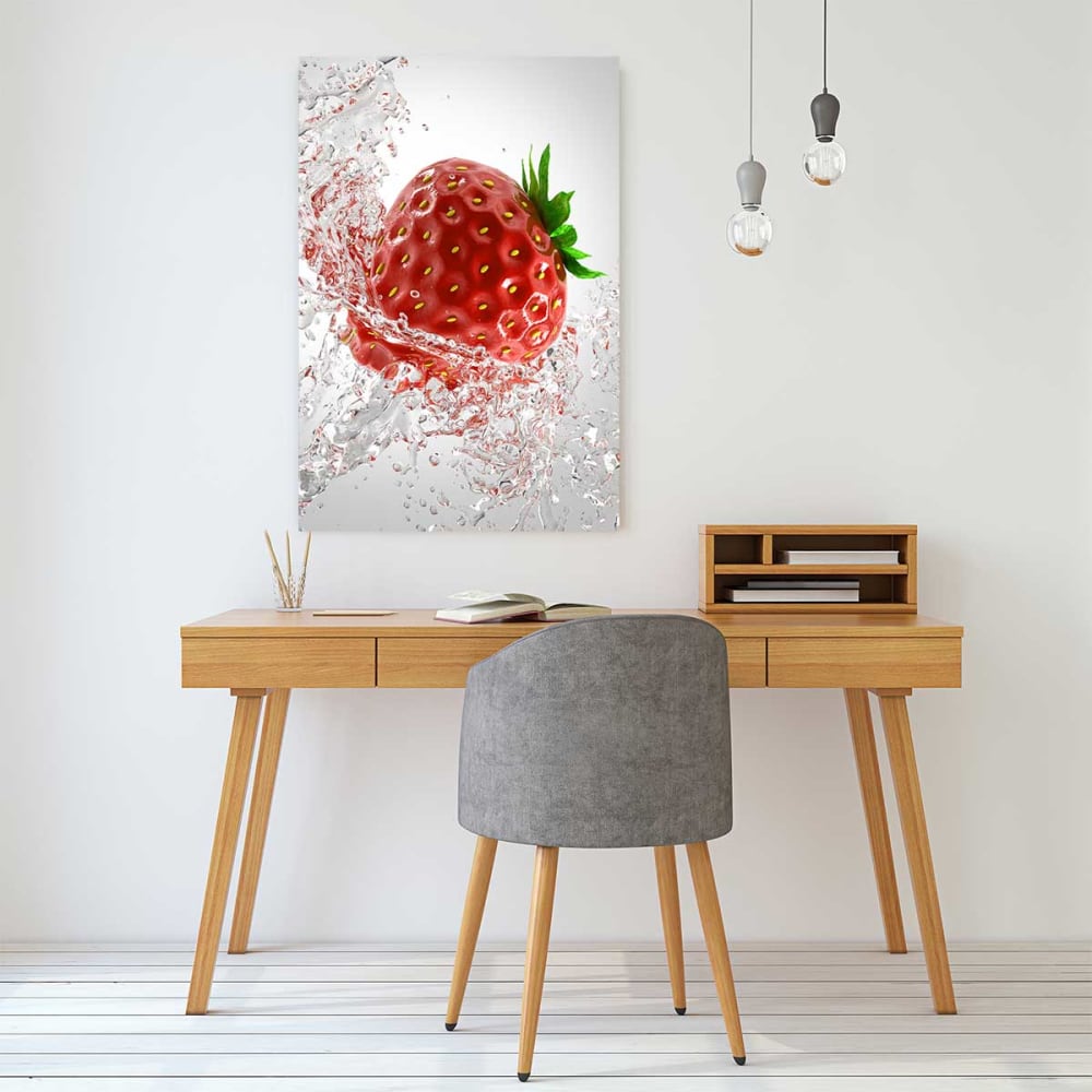 Tableau fraise et goutte d'eau impression sur verre acrylique 60x90 cm
