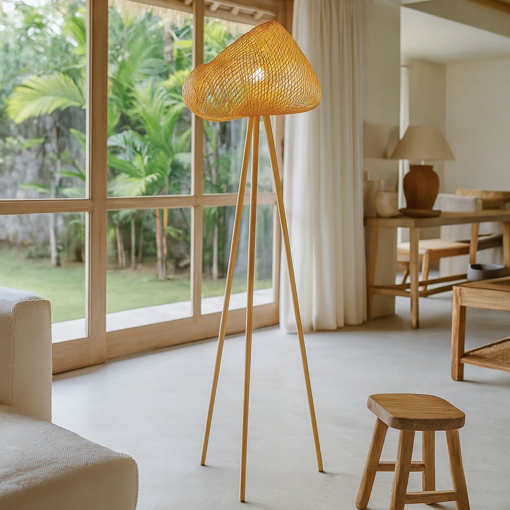 Lampadaire en bambou pieds en bois h165cm — vue 4