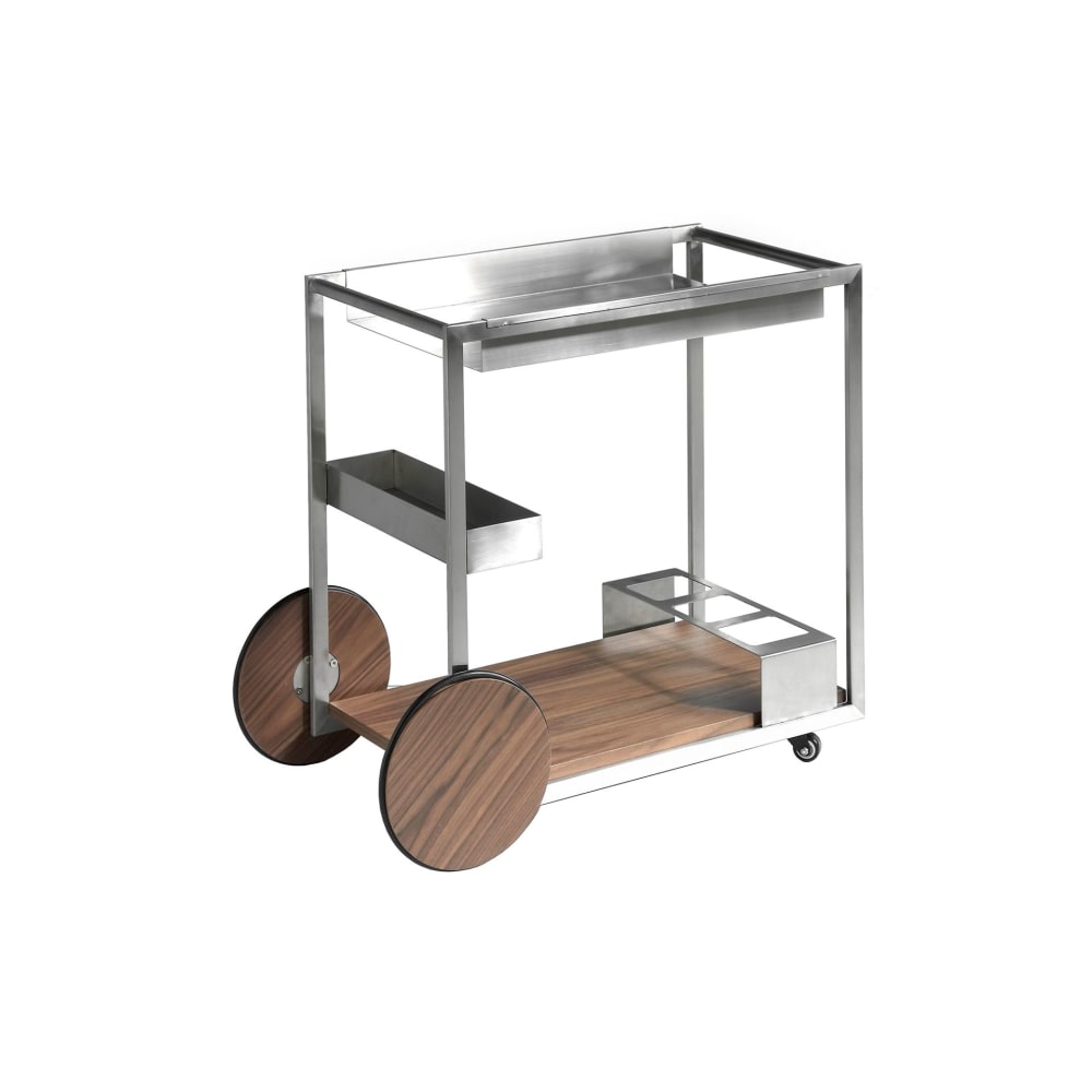 Carrello minibar in acciaio e noce - Modello Contemporaneo - Grigio - Acciaio inossidabile