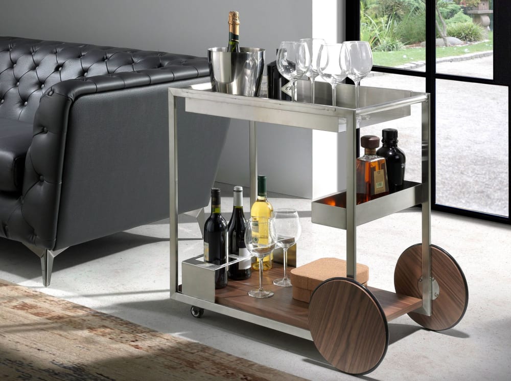 Carrello minibar in acciaio lucido e legno di noce - Angel Cerda