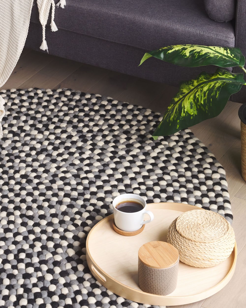 Tapis en tissu noir 140x140cm — vue 3