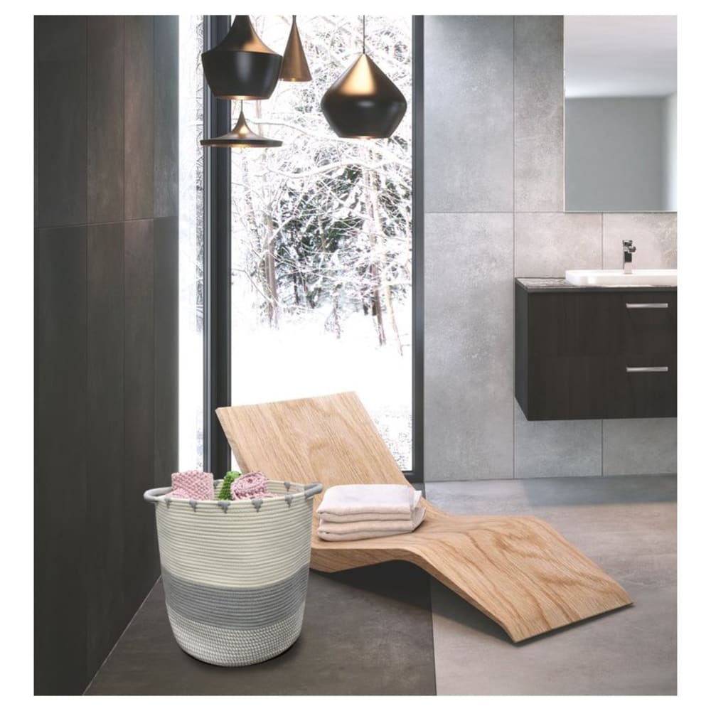 Panier de rangement rond d. 40 cm en corde de coton blanc gris - Maisons du Monde