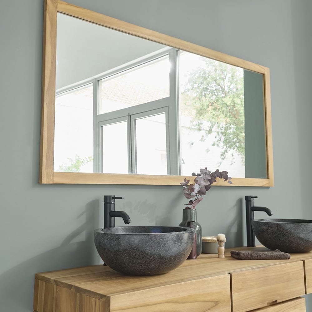 BERAH GETAH Miroir en teck massif rectangulaire 160x80 cm style contemporain Beige Bois