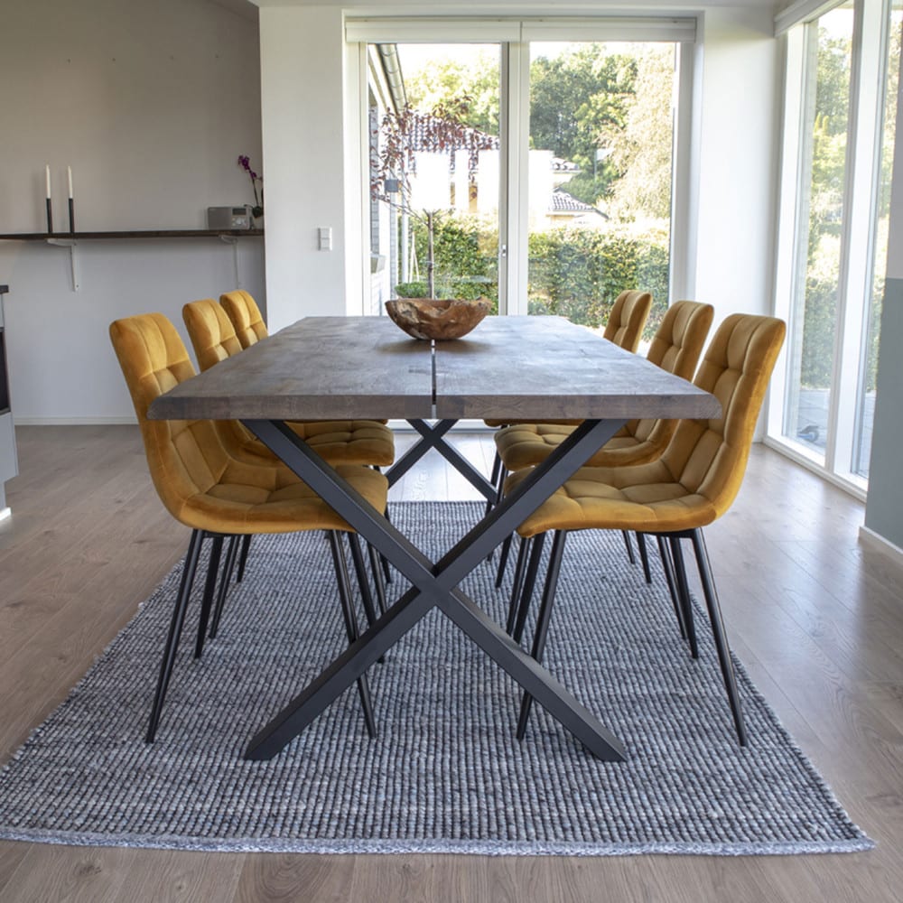 Table à manger 8 personnes en bois et métal - Bois foncé