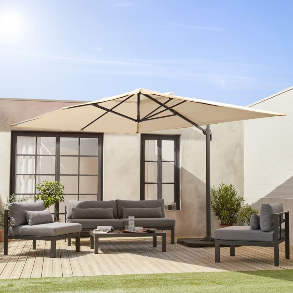 Parasol déporté rectangulaire 3x4m beige excentré inclinable