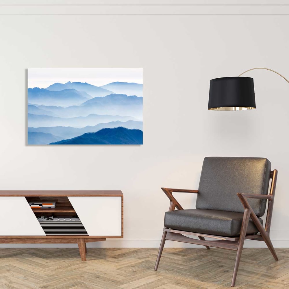 Tableau montagnes bleues impression sur aluminium 120x80 cm