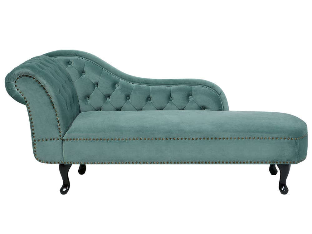 Chaise longue côté gauche velours vert menthe