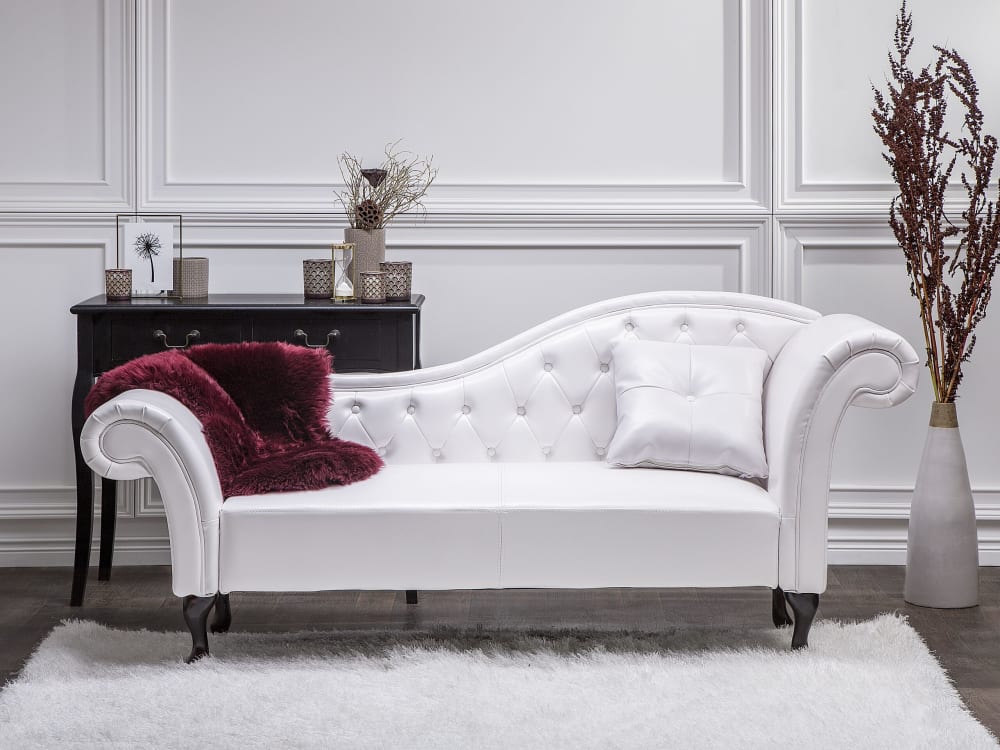 Chaise longue côté droit cuir pu blanc