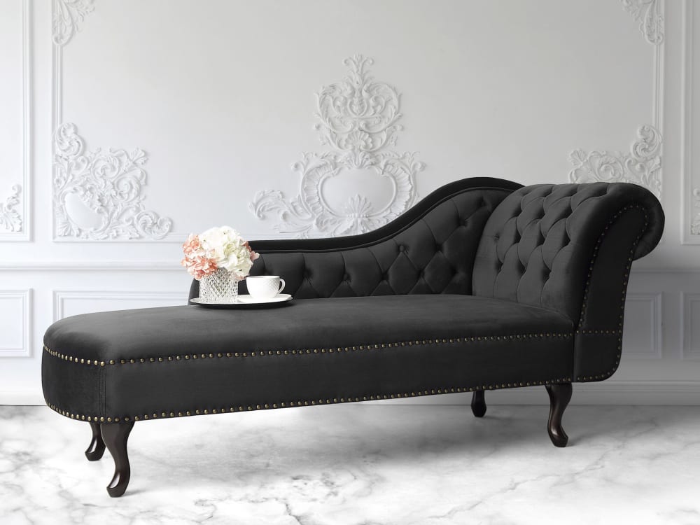 Chaise longue côté droit velours noir