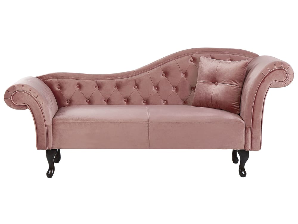 chaise longue côté - velours rose