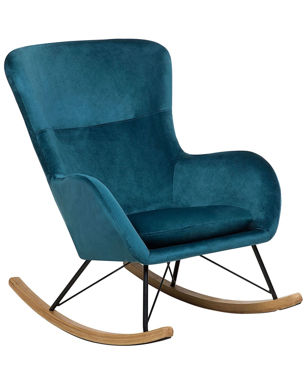 Fauteuil à bascule velours bleu paon
