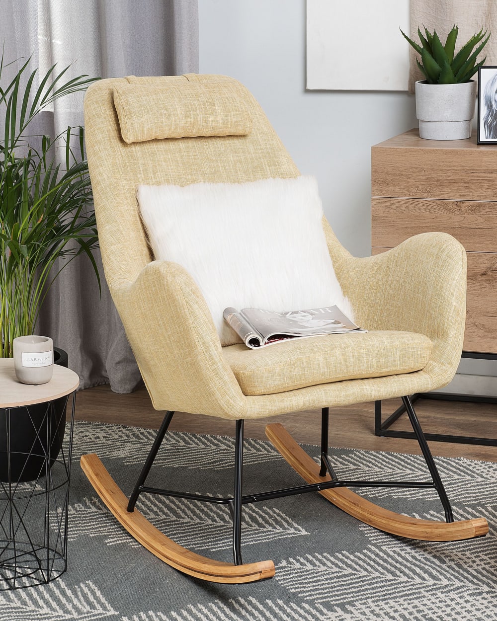 Fauteuil à bascule tissu jaune
