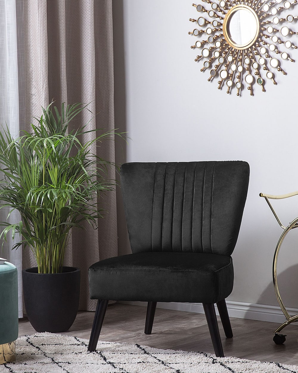 Sessel aus Samtstoff 85cm, schwarz - Maisons Du Monde
