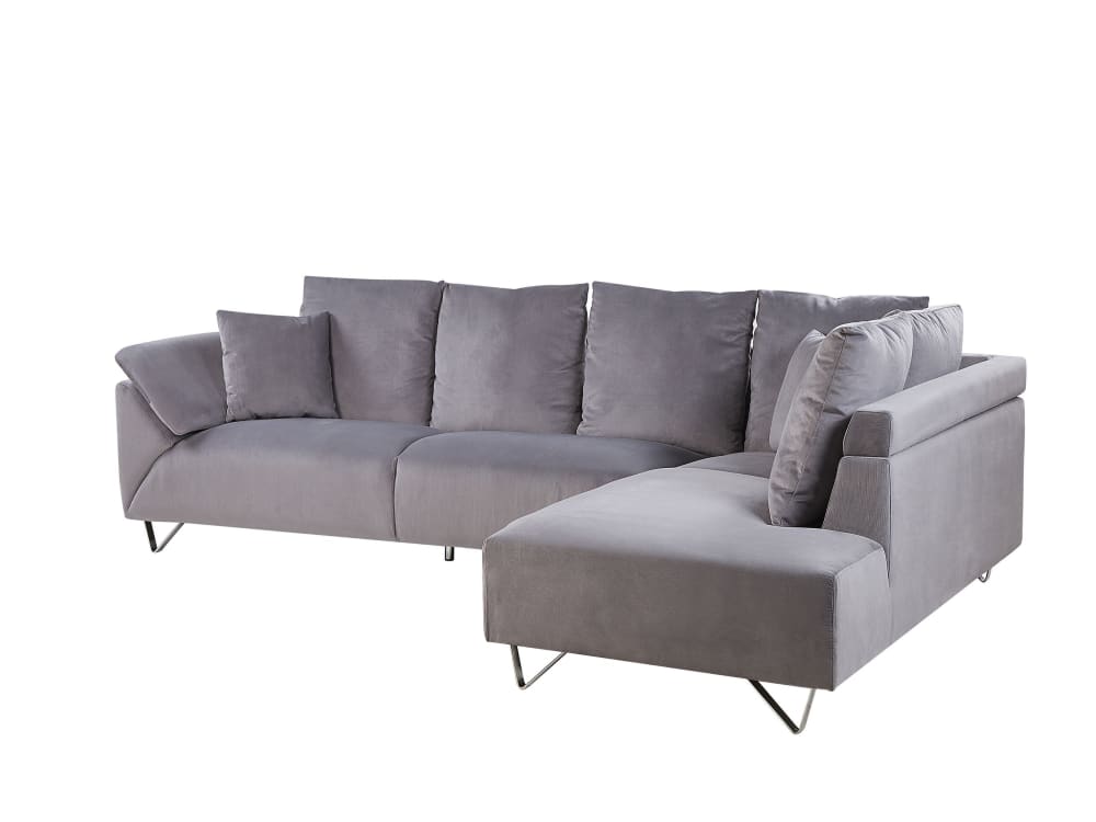 Canapé d'angle 4 personnes en velours côtelé gris