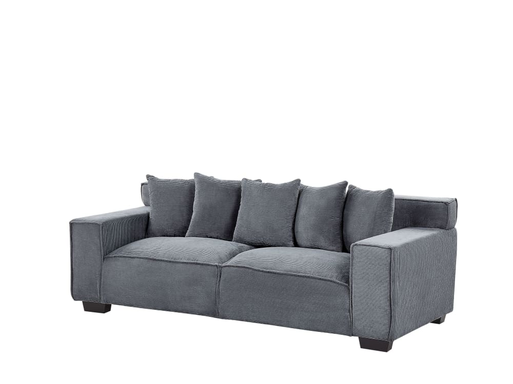 Canapé 3 places 3 personnes en velours côtelé gris
