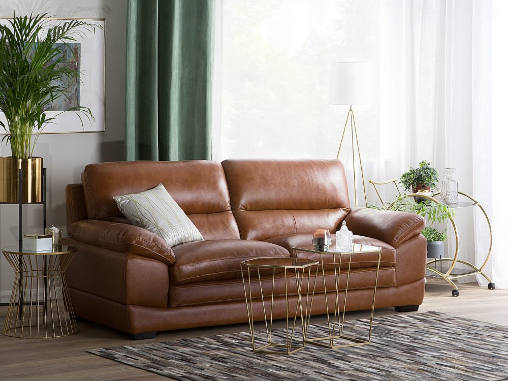 3-Sitzer Sofa 3 Personen aus Echtleder, Kunstleder, braun -