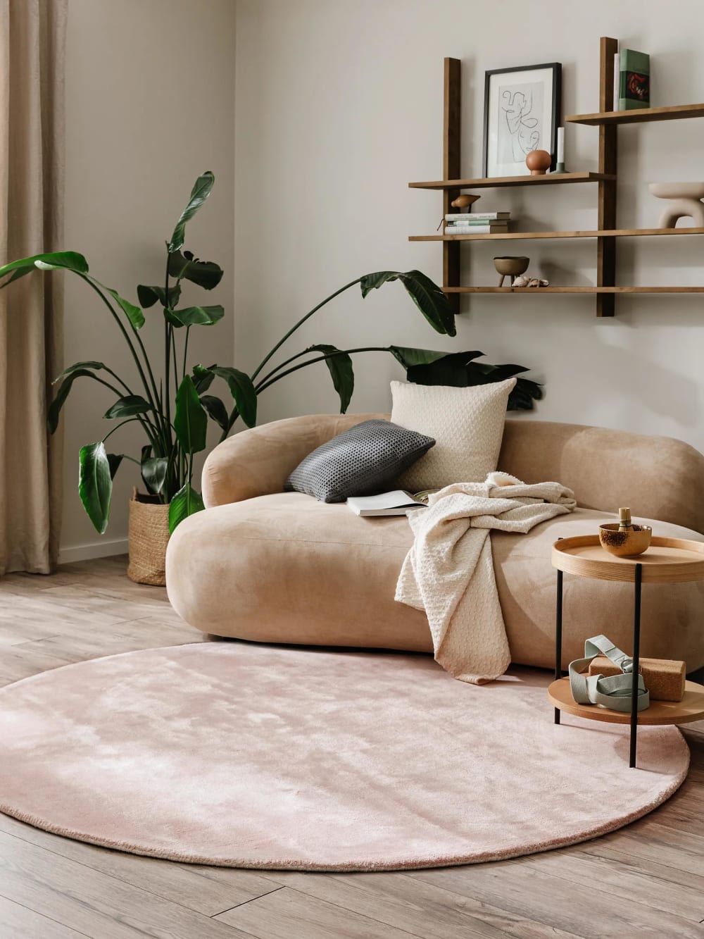 Tapis en viscose rond rose D 120 — vue 3