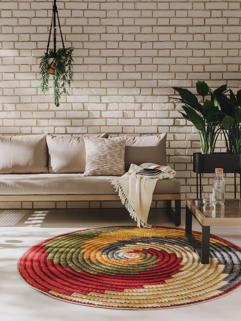 Tapis d'extérieur & intérieur rond multicouleur D 160