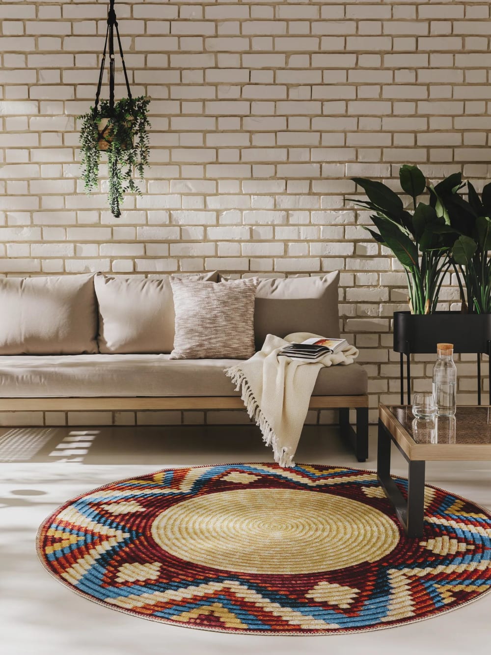 Tapis d'extérieur & intérieur rond multicouleur D 160