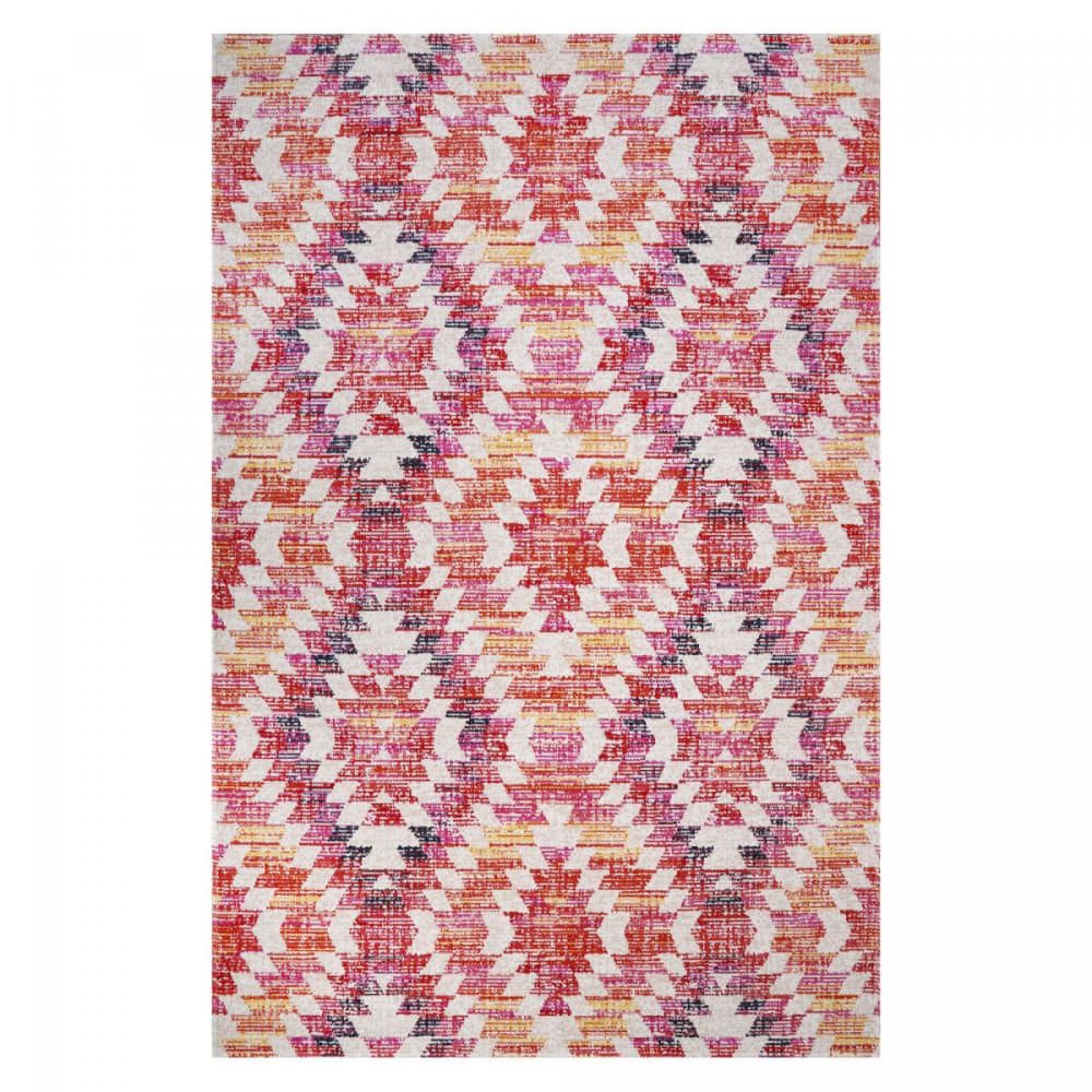 Tapis extérieur kilim pour terrasse et jardin rose et rouge 120x170