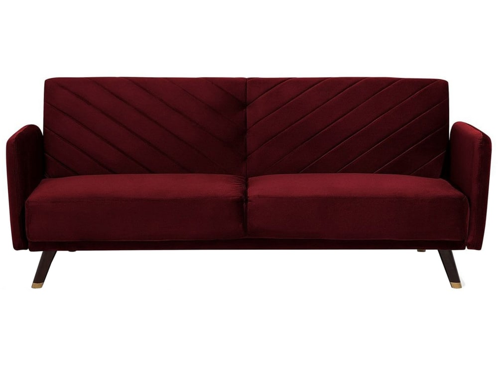 Schlafsofa 3 Personen Aus Samtstoff, Rot
