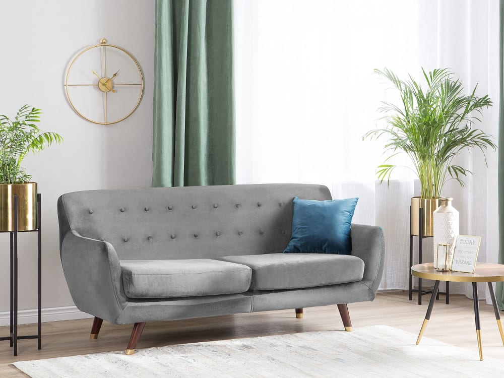 3-Sitzer Sofa 3 Personen aus Samtstoff, grau - Maisons Du Monde