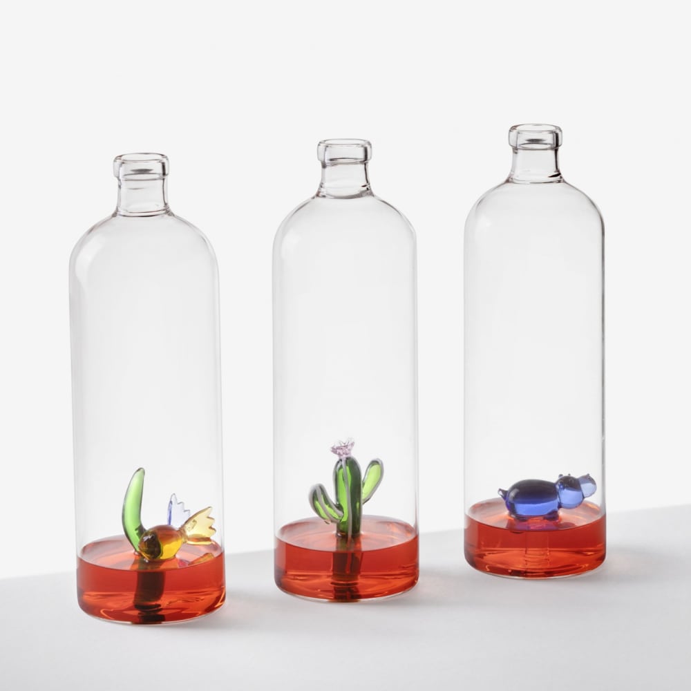 Flasche aus Borosilikatglas, Fisch mit Alge, mehrfarbig, 1000 ml