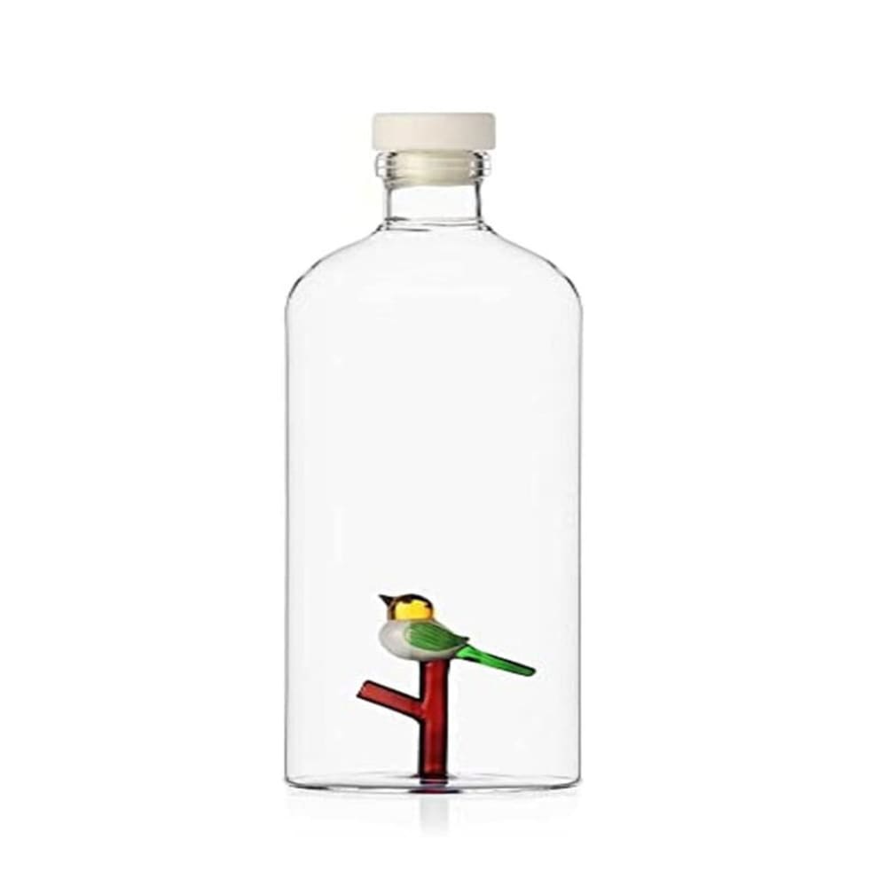 Ichendorf Flasche aus Borosilikatglas, Vögelchen, grün/braun, 1000 ml Transparent