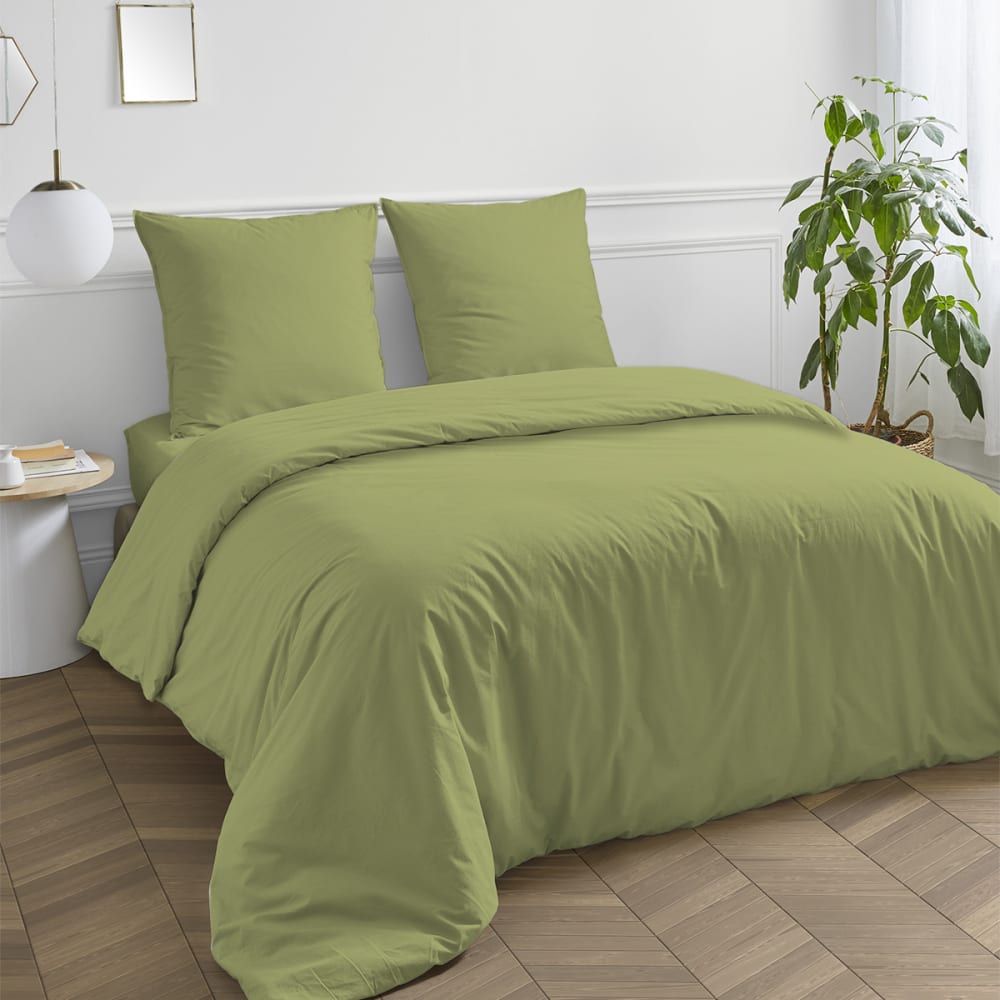Housse de couette coton unie tilleul 140x200cm — vue 4