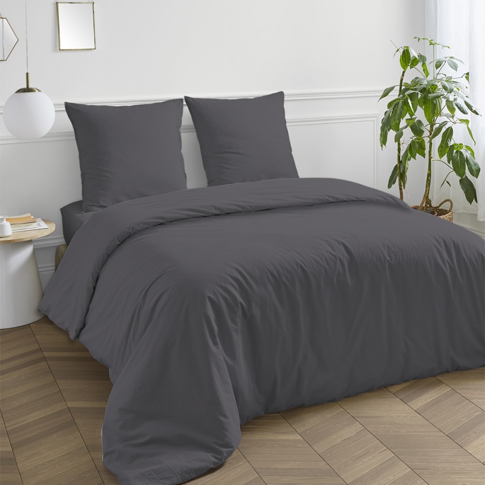 Housse de couette coton unie zinc 140x200cm — vue 4