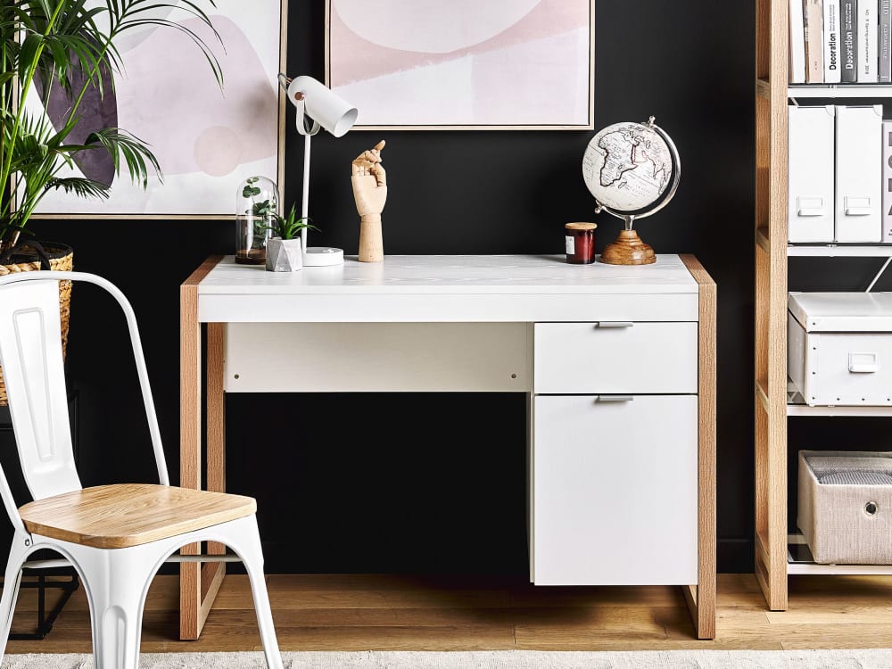 Table de bureau 112 cm 50 cm avec rangement marronblanc